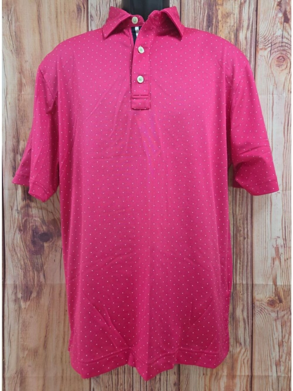 FootJoy Mens Pink Polo Golf Shirt Medium With White Dots ● Lightweight & Stylish